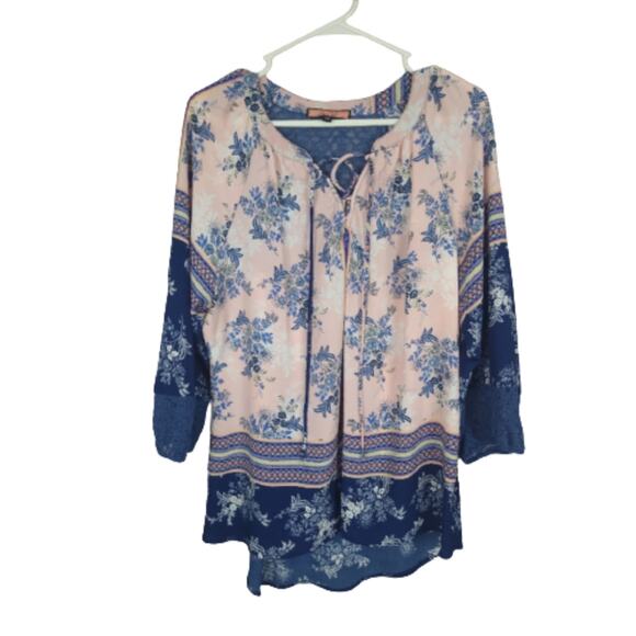 OLIVE HILL Boho Peasant Floral Top Pink Blue Med. - Picture 15 of 15